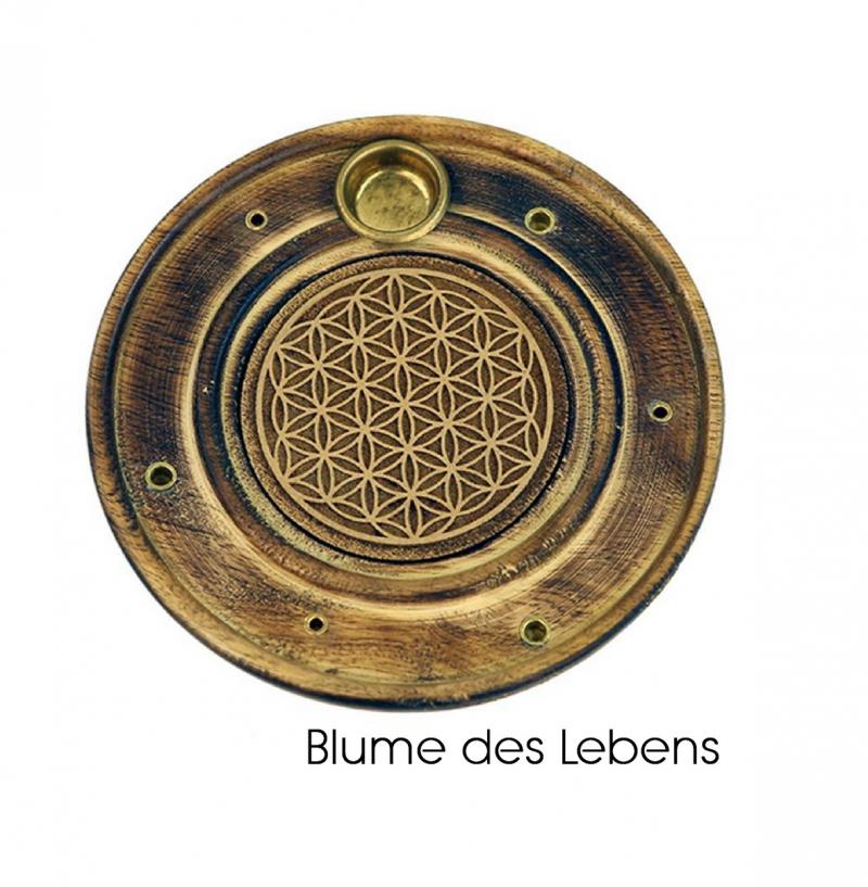 Blume des Lebens Räucherstäbchen u. Kegelhalter aus Holz - D10cm