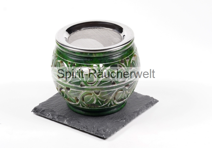 Flora grün Räucherstövchen Speckstein mit Edelstahlsieb