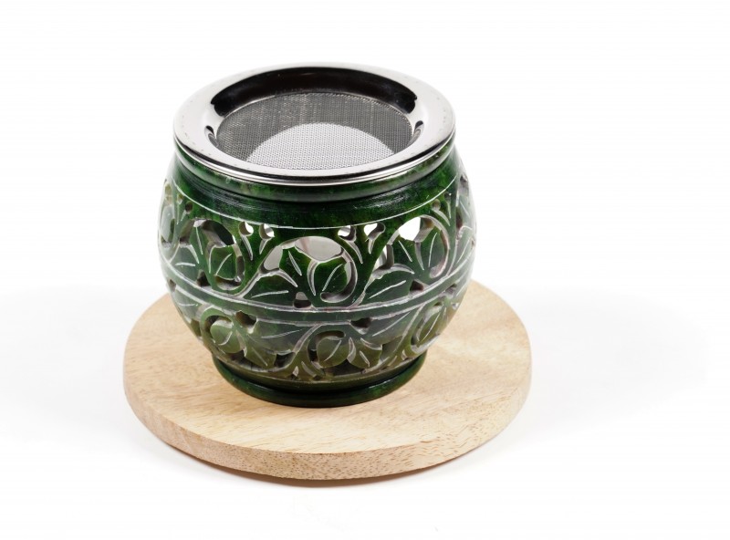 Flora grün Räucherstövchen Speckstein mit Edelstahlsieb