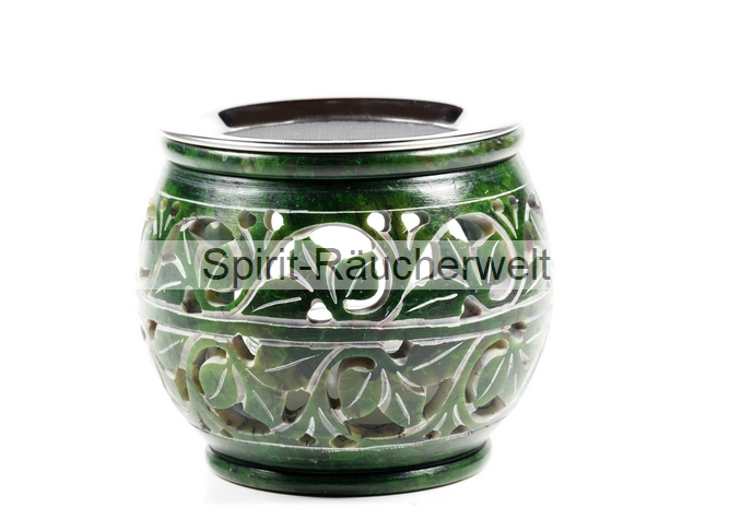Flora grün Räucherstövchen Speckstein mit Edelstahlsieb